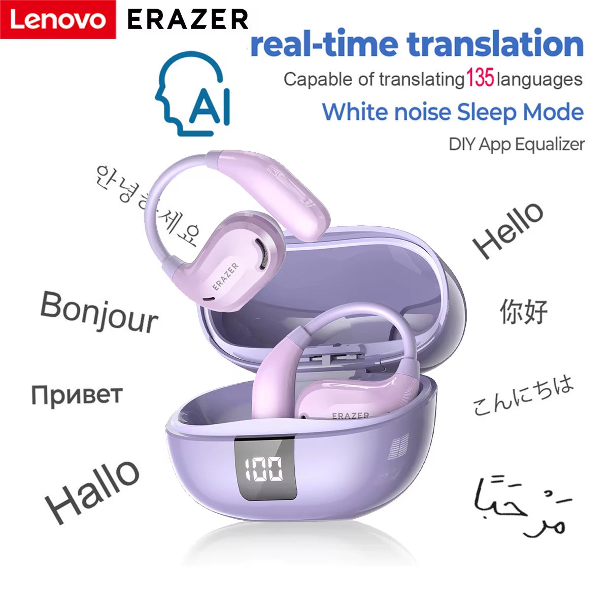 XT66PRO Bluetooth Earphones ASMR Headsets DIY APP AI Translator Earbuds Wireless Headphones 13 Hours Long Life Display
