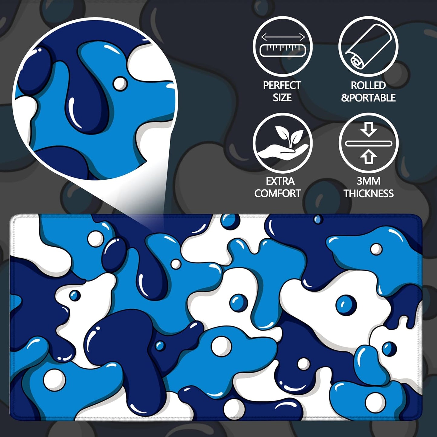 ® Gaming Mouse Pad for Desk,Large Cute Mousepad Laptop,Japanese Geometric Blue Anime Mouse Mat,Long XXL Waterproof Keyboard Pads,Big Non-Slip Mouse Pads for Game Office Home(31.5 X 15.7 In)