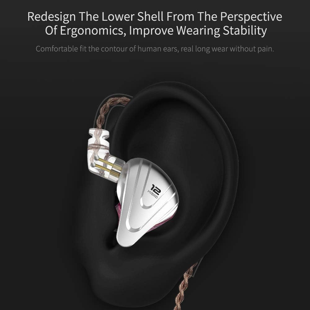 KZ ZSX 5BA+1DD 6 Driver Hybrid In-Ear Hifi Earphones | with Zinc Alloy Faceplate, Recessed 2 Pin Detachable Cable for Audiophile Musician, W/O, Mic, Black