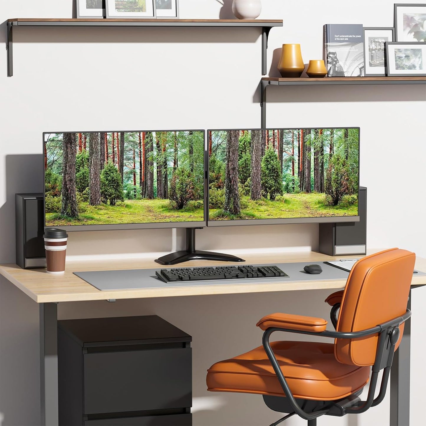 Dual Monitor Stand for Desk, Monitor Stands for 2 Monitors up to 27 Inch, Dual Monitors Mount Fits up to 22Lbs, Free Standing Full Motion Dual Monitors Arm for Desk (MF002), Black