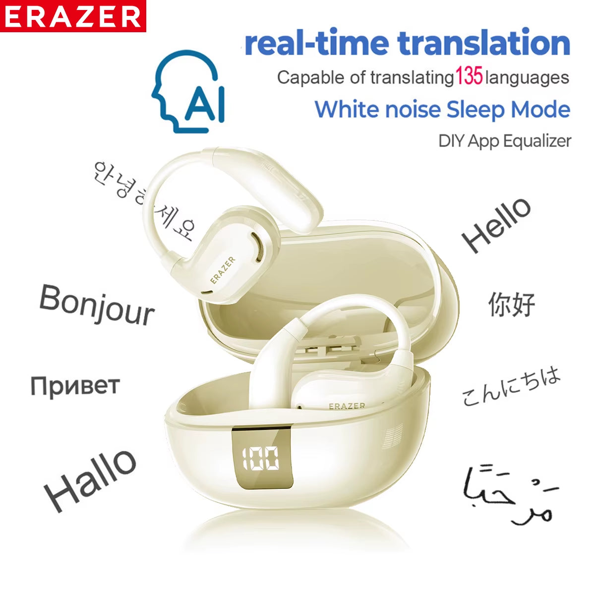 XT66PRO Bluetooth Earphones ASMR Headsets DIY APP AI Translator Earbuds Wireless Headphones 13 Hours Long Life Display