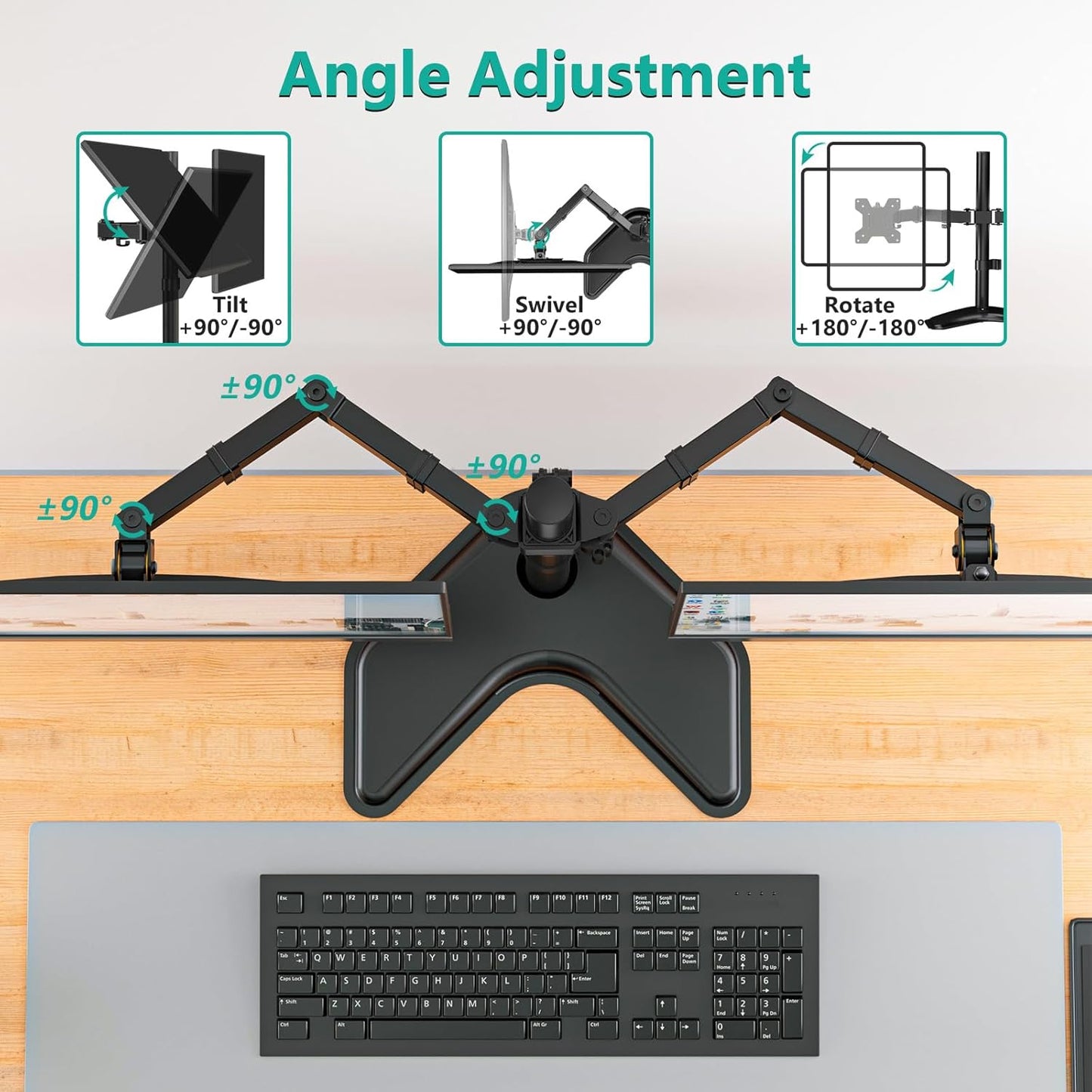 Dual Monitor Stand for Desk, Monitor Stands for 2 Monitors up to 27 Inch, Dual Monitors Mount Fits up to 22Lbs, Free Standing Full Motion Dual Monitors Arm for Desk (MF002), Black