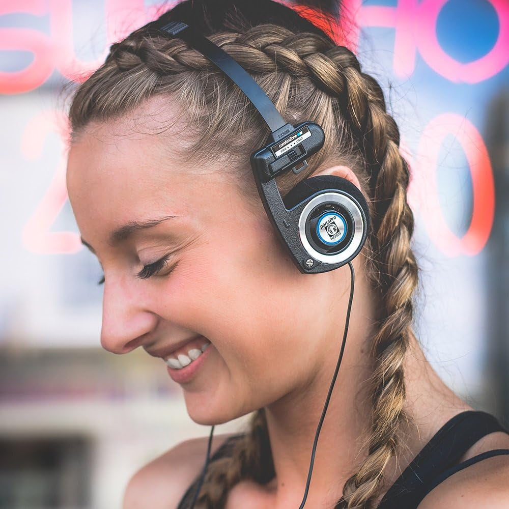 Porta Pro Black Retro 80S Style On-Ear Headphones, Wired 3.5Mm Plug | Collapsible Design, Soft Case Included, Audiophile