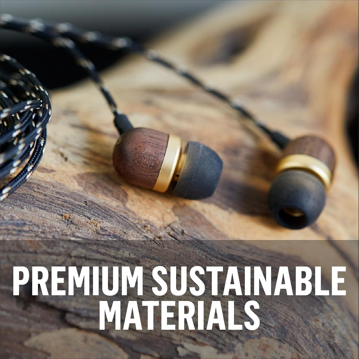 House of  Smile Jamaica AUX Wired Earbuds with Microphone, Noise-Isolating In-Ear Headphones, Tangle-Resistant Cable, 3.5Mm Jack Sustainable (Brass)