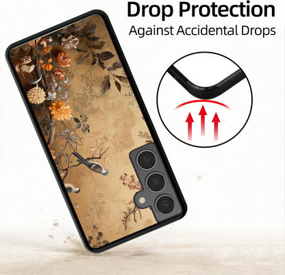 For Samsung Galaxy S24 Case - Vintage Flowers and Birds | Beige Sepia Vintage Bird Floral Branch Art Designed Phone Case - Flexible TPU Phone Cover - Drop Protection