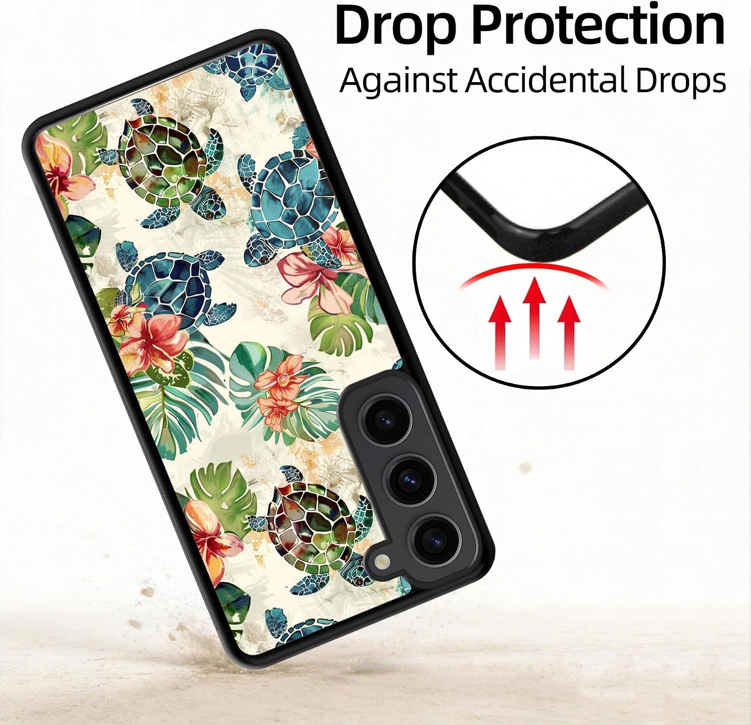 For Samsung Galaxy S23 Case - Vintage Art Pattern Sea Turtle | Teal Sea Turtle Tropical Palm Leaf Floral Art Designed Phone Case - Flexible TPU Phone Cover - Drop Protection