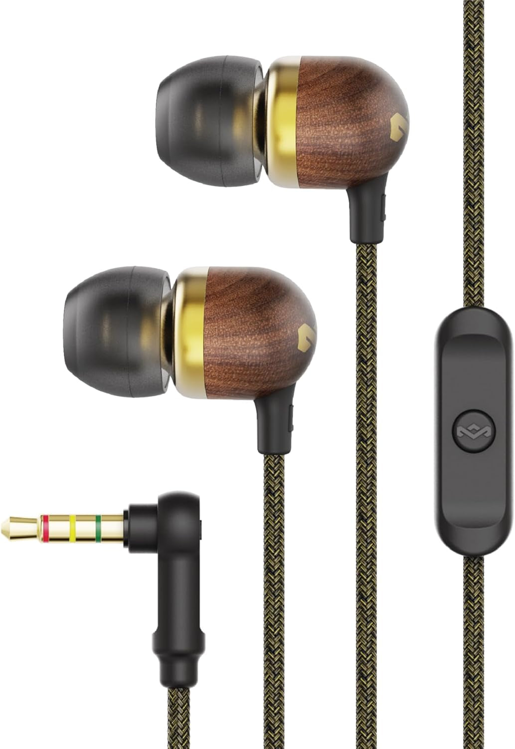 House of  Smile Jamaica AUX Wired Earbuds with Microphone, Noise-Isolating In-Ear Headphones, Tangle-Resistant Cable, 3.5Mm Jack Sustainable (Brass)