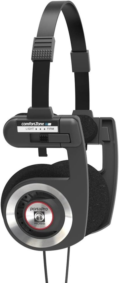 Porta Pro Black Retro 80S Style On-Ear Headphones, Wired 3.5Mm Plug | Collapsible Design, Soft Case Included, Audiophile