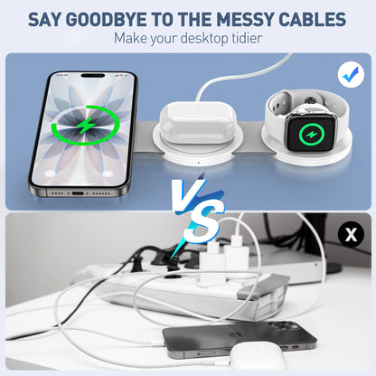 Wireless Charger for Iphone, 3 in 1 Charging Station for Iphone Devices, 15W Fast Wireless Charger Stand for Iphone 16 15 14 13 12 Pro Max, Charging Pad for Airpods 3/2/Pro, Iwatch 9/8/7/6/SE/5/4