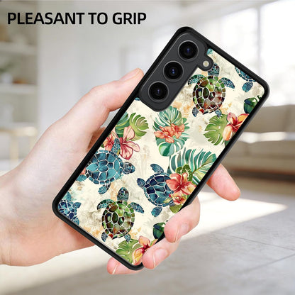 For Samsung Galaxy S23 Case - Vintage Art Pattern Sea Turtle | Teal Sea Turtle Tropical Palm Leaf Floral Art Designed Phone Case - Flexible TPU Phone Cover - Drop Protection