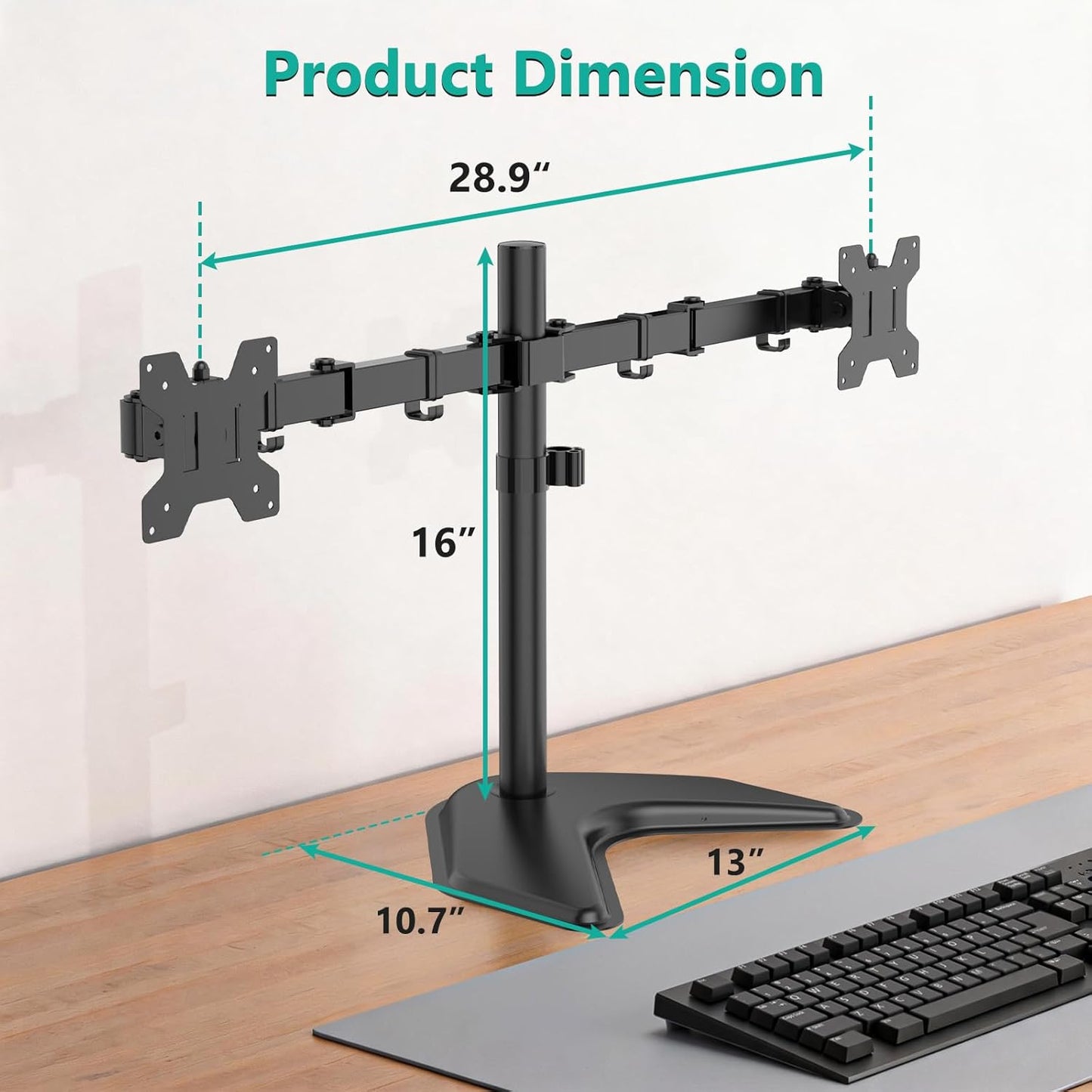 Dual Monitor Stand for Desk, Monitor Stands for 2 Monitors up to 27 Inch, Dual Monitors Mount Fits up to 22Lbs, Free Standing Full Motion Dual Monitors Arm for Desk (MF002), Black