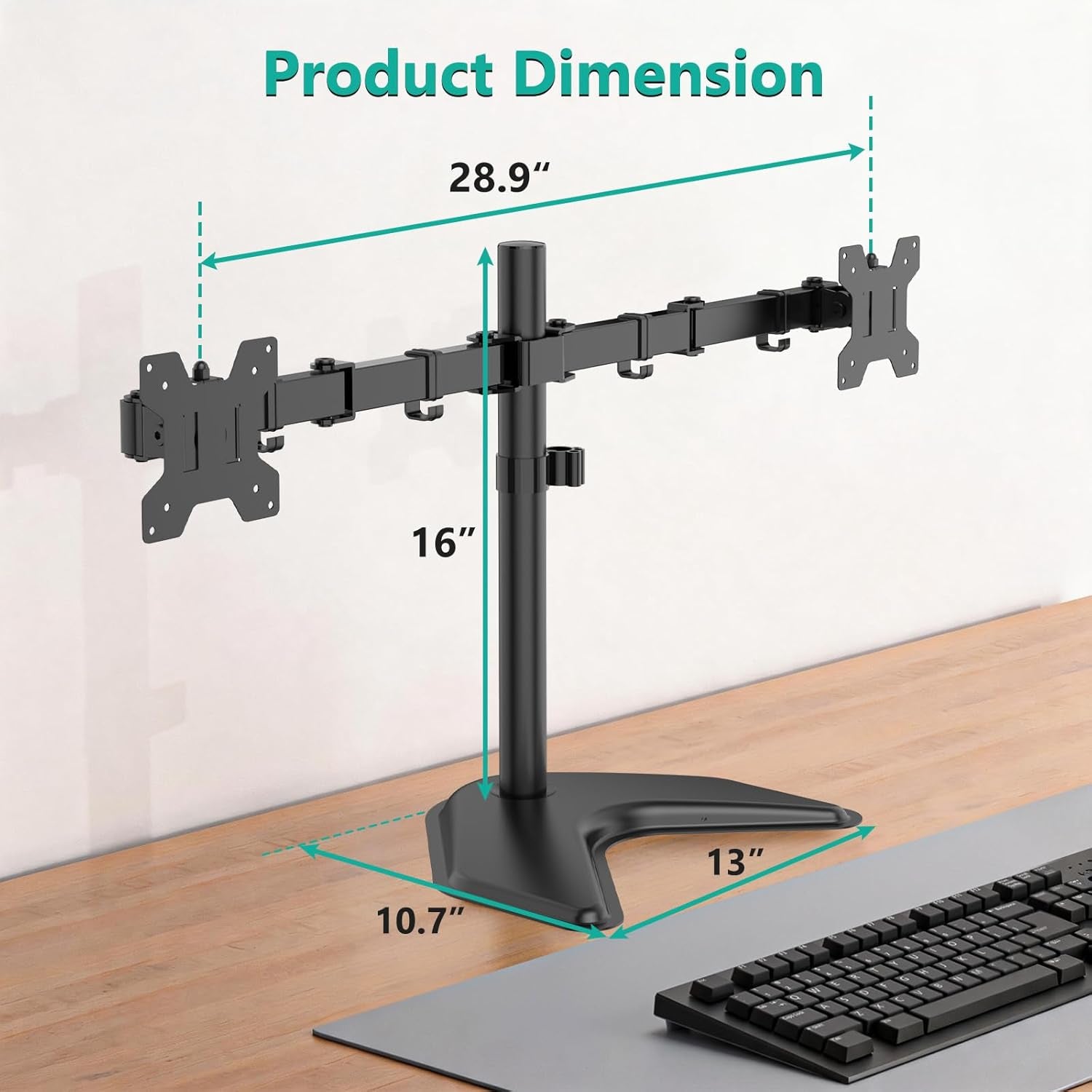 Dual Monitor Stand for Desk, Monitor Stands for 2 Monitors up to 27 Inch, Dual Monitors Mount Fits up to 22Lbs, Free Standing Full Motion Dual Monitors Arm for Desk (MF002), Black