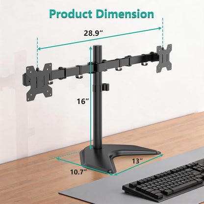 Dual Monitor Stand for Desk, Monitor Stands for 2 Monitors up to 27 Inch, Dual Monitors Mount Fits up to 22Lbs, Free Standing Full Motion Dual Monitors Arm for Desk (MF002), Black