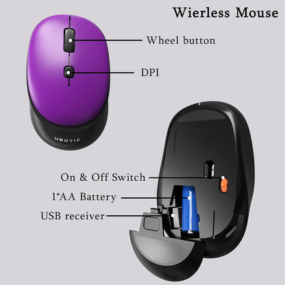 Colorful Wireless Computer Keyboards Mouse Combos (Black Purple) |  Polychrome round Keycaps Retro PC Keyboards 2.4Ghz Radio Frequency Connection with Optical Mouse Power Switch