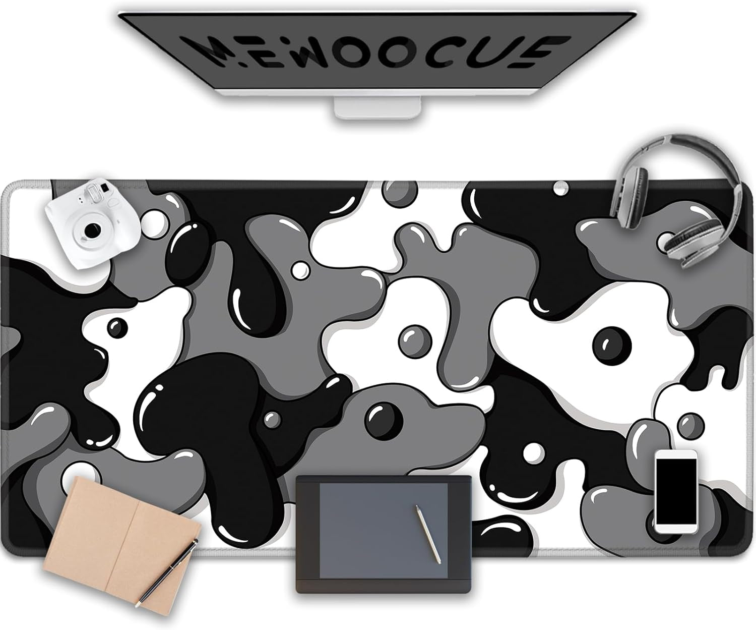 Gaming Laptop Mouse Pad,Grey Black White Big Desk Pads PC Keyboard Waterproof and Non-Slip 47.2" X 23.6" 3Mm Thick XXXL Rubber Table Mat, Black Spotted Dog Mouse Pads