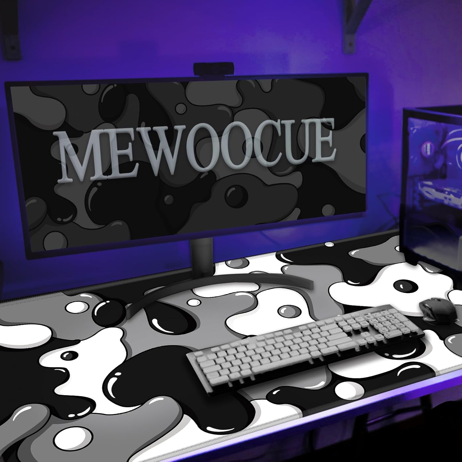 Gaming Laptop Mouse Pad,Grey Black White Big Desk Pads PC Keyboard Waterproof and Non-Slip 47.2" X 23.6" 3Mm Thick XXXL Rubber Table Mat, Black Spotted Dog Mouse Pads