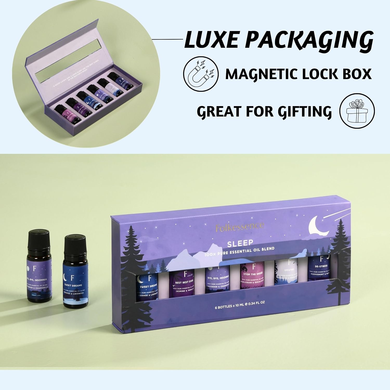 Essential Oils for Sleep-Pack of 6,Lavender,Peepermint,Jasmine | Aromatherapy & Meditation, Lavender, Peppermint, Jasmine Eucalyptus Orange, Relaxing Essential Oil Set for Sleep Essentials