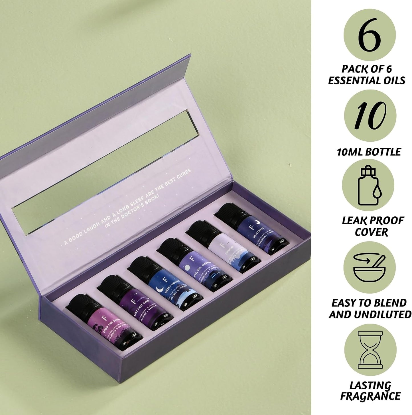 Essential Oils for Sleep-Pack of 6,Lavender,Peepermint,Jasmine | Aromatherapy & Meditation, Lavender, Peppermint, Jasmine Eucalyptus Orange, Relaxing Essential Oil Set for Sleep Essentials