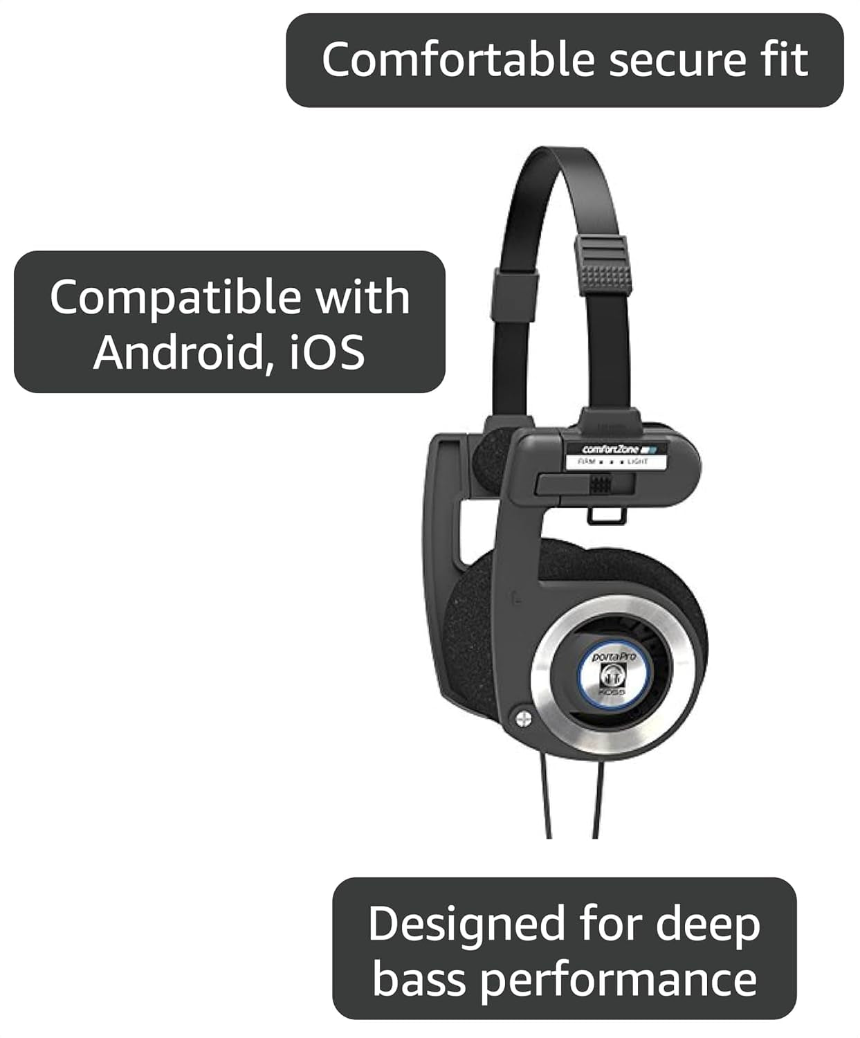 Porta Pro Black Retro 80S Style On-Ear Headphones, Wired 3.5Mm Plug | Collapsible Design, Soft Case Included, Audiophile