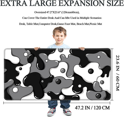 Gaming Laptop Mouse Pad,Grey Black White Big Desk Pads PC Keyboard Waterproof and Non-Slip 47.2" X 23.6" 3Mm Thick XXXL Rubber Table Mat, Black Spotted Dog Mouse Pads