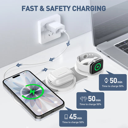 Wireless Charger for Iphone, 3 in 1 Charging Station for Iphone Devices, 15W Fast Wireless Charger Stand for Iphone 16 15 14 13 12 Pro Max, Charging Pad for Airpods 3/2/Pro, Iwatch 9/8/7/6/SE/5/4
