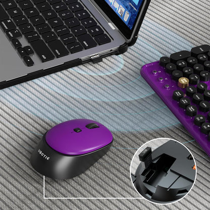Colorful Wireless Computer Keyboards Mouse Combos (Black Purple) |  Polychrome round Keycaps Retro PC Keyboards 2.4Ghz Radio Frequency Connection with Optical Mouse Power Switch