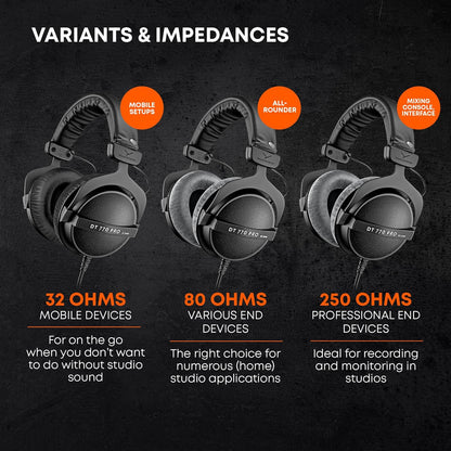 DT 770 PRO 80 Ohm Over-Ear Studio Headphones in Gray. Enclosed Design, Wired for Professional Recording and Monitoring