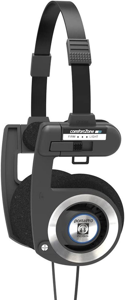 Porta Pro Black Retro 80S Style On-Ear Headphones, Wired 3.5Mm Plug | Collapsible Design, Soft Case Included, Audiophile