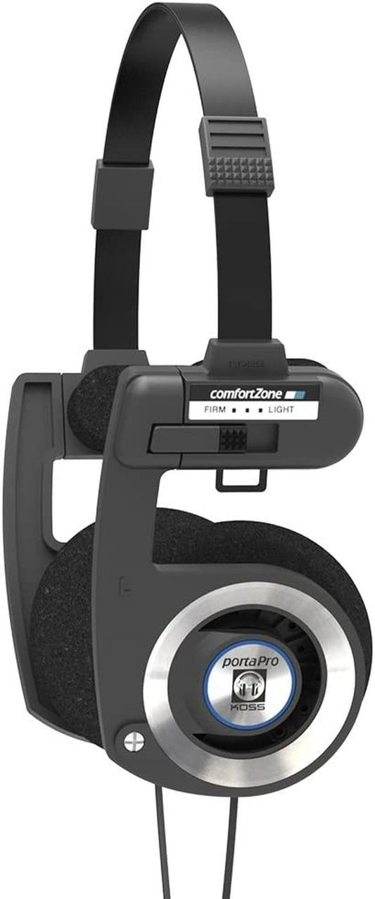 Porta Pro Black Retro 80S Style On-Ear Headphones, Wired 3.5Mm Plug | Collapsible Design, Soft Case Included, Audiophile