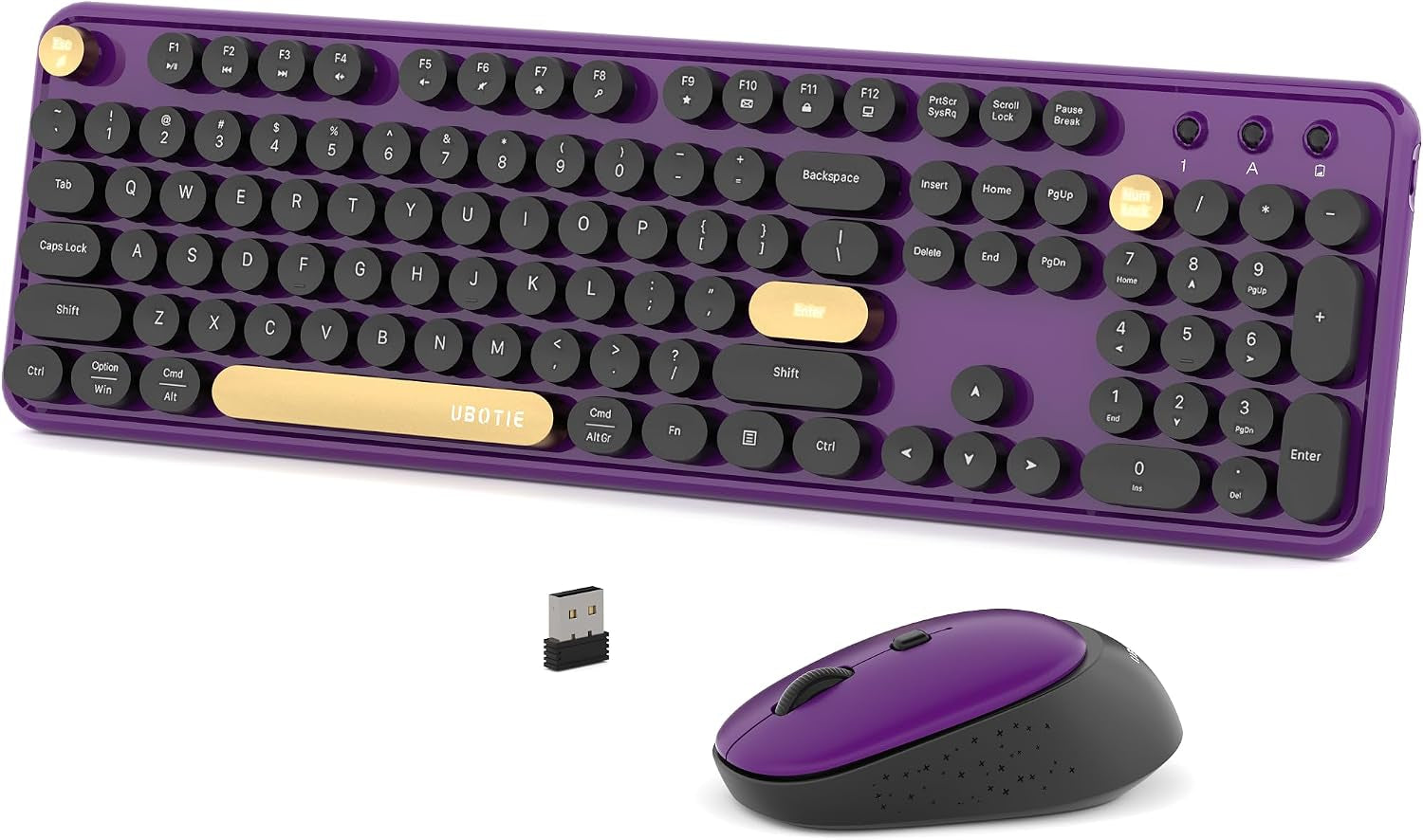 Colorful Wireless Computer Keyboards Mouse Combos (Black Purple) |  Polychrome round Keycaps Retro PC Keyboards 2.4Ghz Radio Frequency Connection with Optical Mouse Power Switch