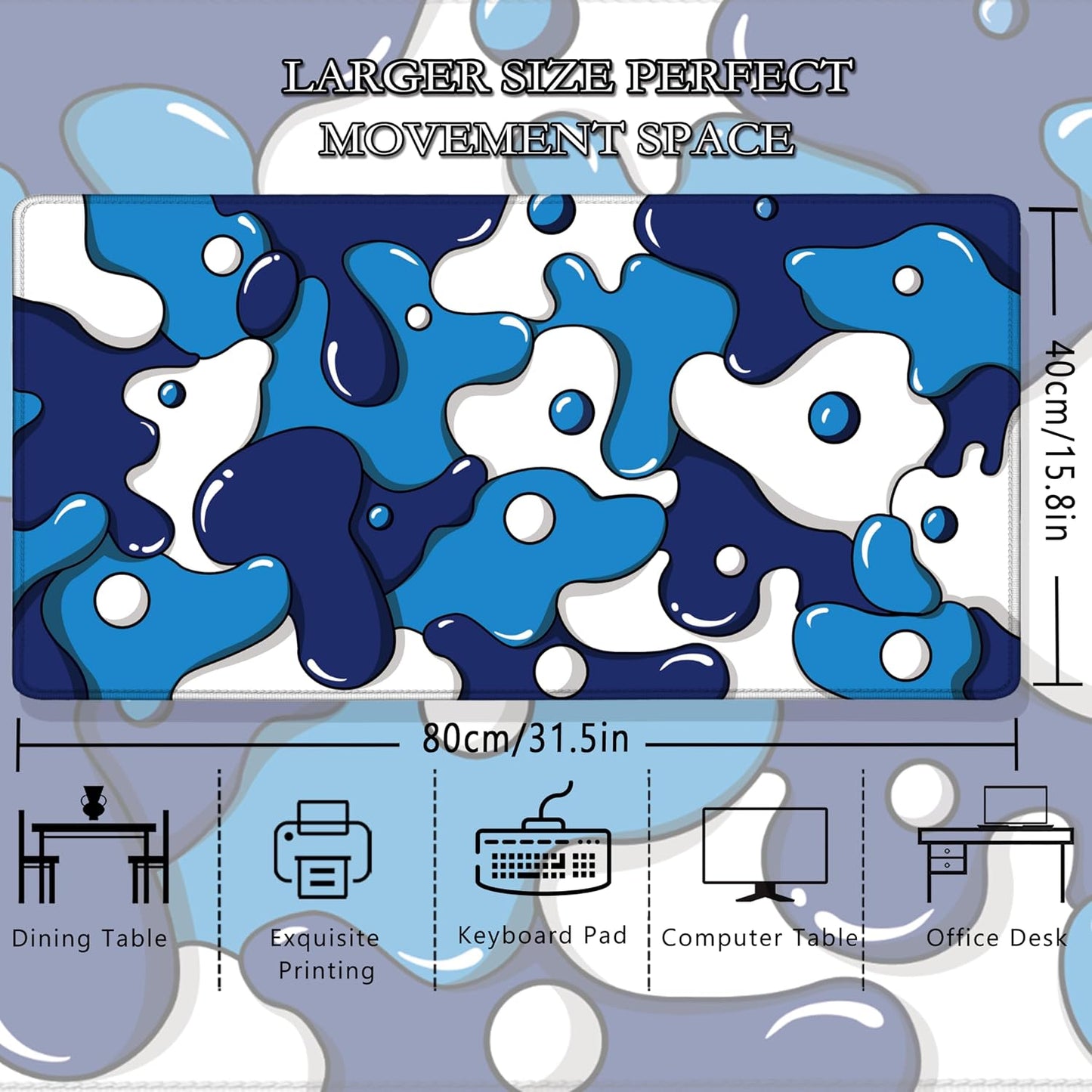® Gaming Mouse Pad for Desk,Large Cute Mousepad Laptop,Japanese Geometric Blue Anime Mouse Mat,Long XXL Waterproof Keyboard Pads,Big Non-Slip Mouse Pads for Game Office Home（31.5 X 15.7 In）