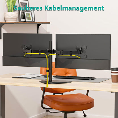 Dual Monitor Stand for Desk, Monitor Stands for 2 Monitors up to 27 Inch, Dual Monitors Mount Fits up to 22Lbs, Free Standing Full Motion Dual Monitors Arm for Desk (MF002), Black